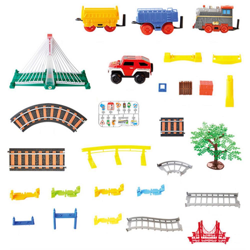 102-teiliges Multifunktionales Kinder Elektro-Zug Schienenwagen Set Mehrschichtige Ampel Überführung Puzzle Bauen Junge Mädchen Geschenk B021