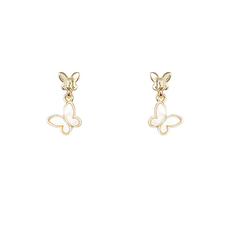 Super exquisite butterfly earrings~ super fairy white sweet small fresh temperament retro Hong Kong style ins stud earrings earrings