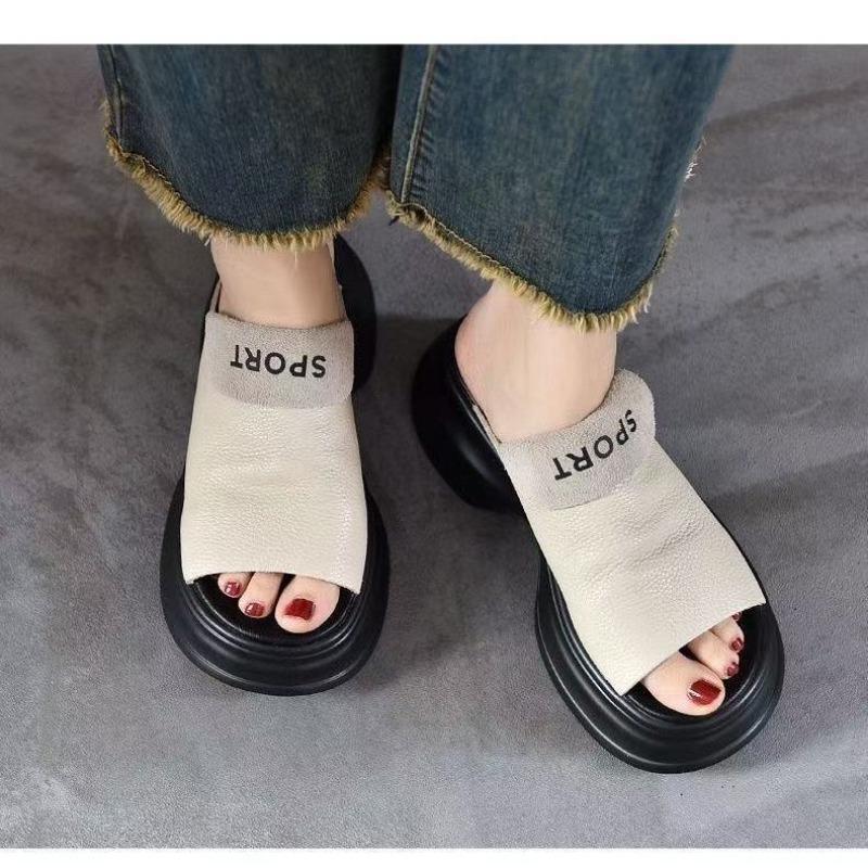 

Muffin bottom soft bottom thick bottom fish mouth soft leather slippers women s summer light soft bottom fish mouth retro outer wear sandals 35