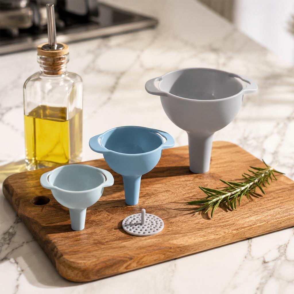4-in-1 Plastic Kitchen Funnel Strainer for Wine, Oil and Cooking