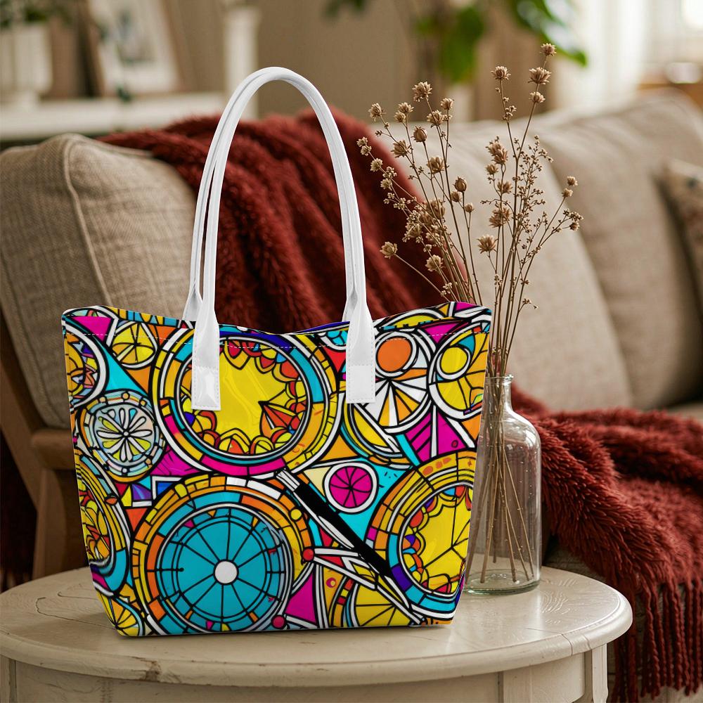 Colorful Geometric Pattern Tote Bag Fashion Large Capacity Shoulder Bag for Daily Use