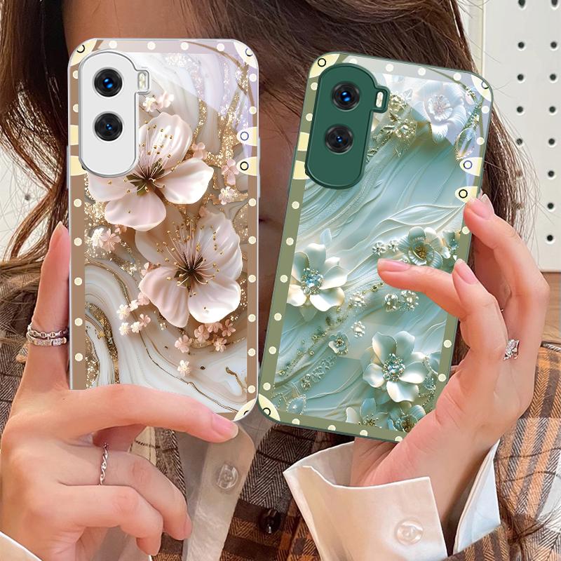 Pudełko Różowe Kwiaty Dla Honor 200 90 8X 9X Pro Lite P50 P40 Nova 10 11i P60 Magic4 6 Mate 20 50 Szkło Hartowane Etui na Telefon