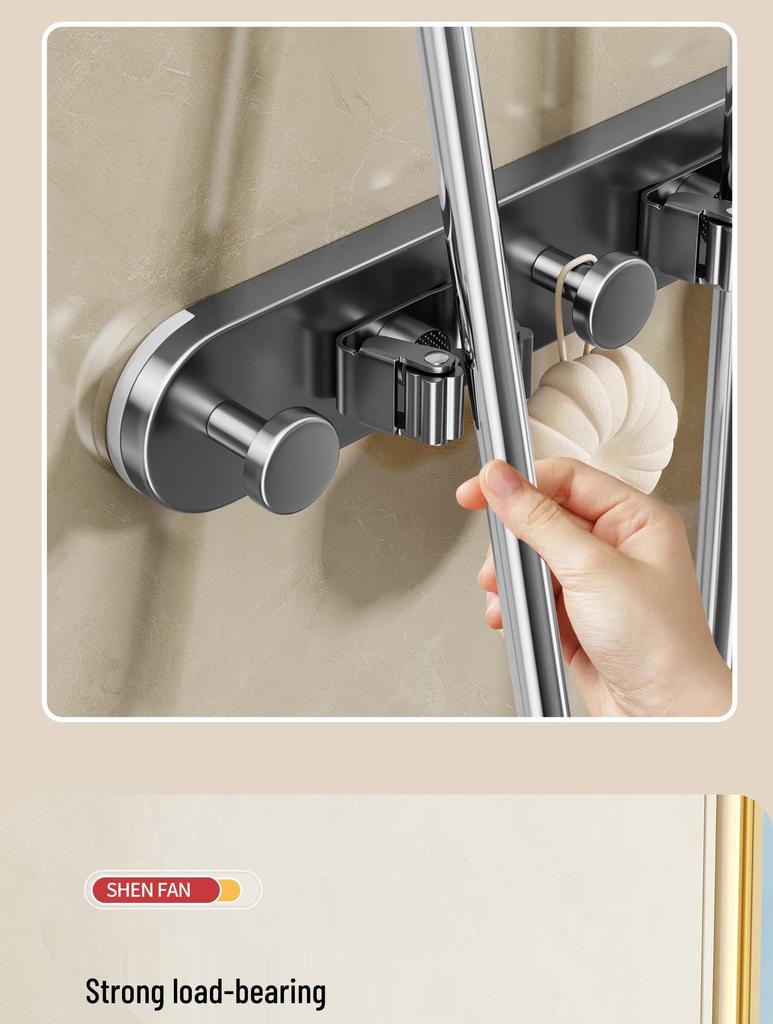 Držák na mop a koště se sacími přísavkami bez vrtání pro koupelnové úložné prostory