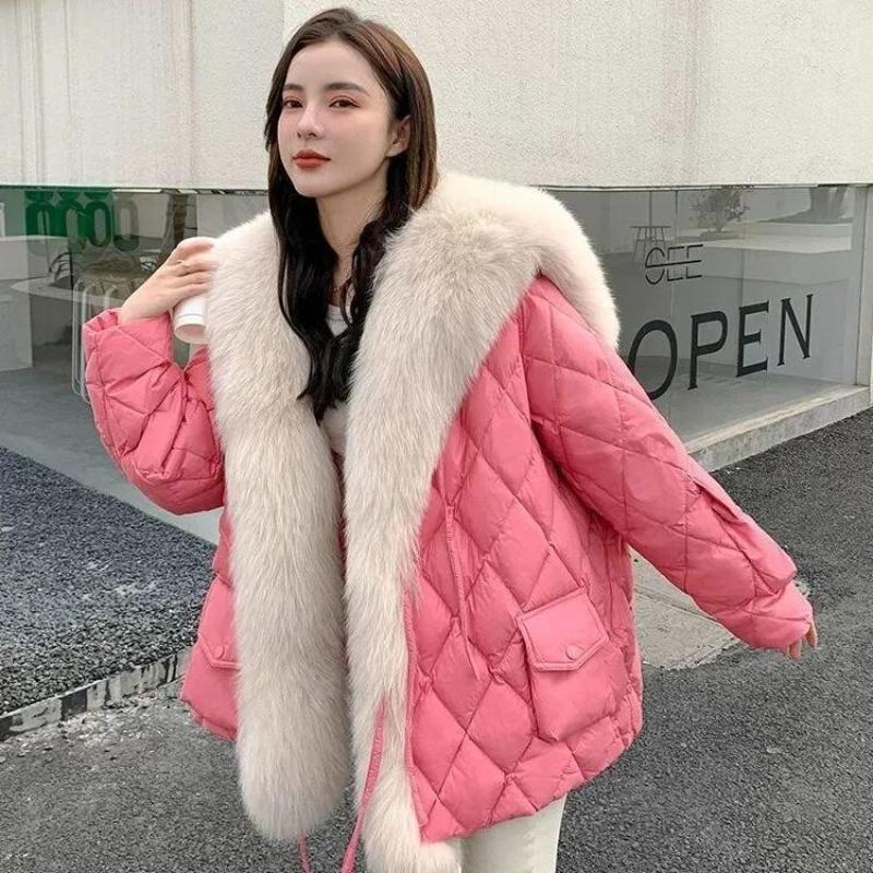 Autumn and Winter Imitation Fox Fur Collar Down Warm Mid-length Cotton Suit Women