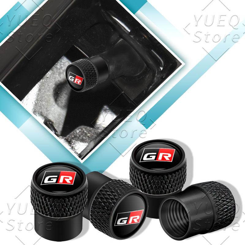 4Pcs Car Wheel Tire Waterproof Airdust Valve Caps Tyre Air Aluminum Stem For Toyota GR Sport Yaris Corolla Hilux Supra C-HR