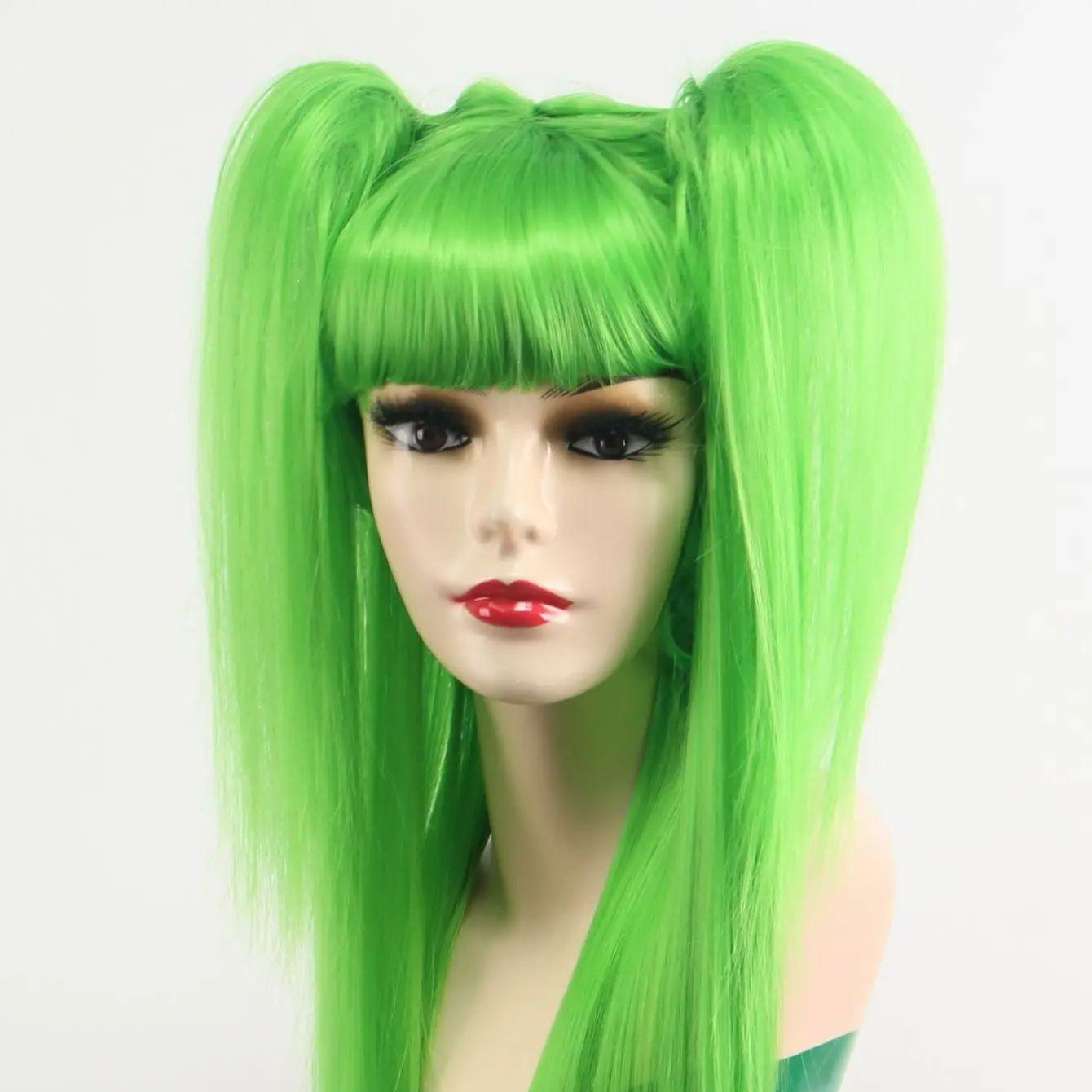 

Supple Green Anime Long Double Ponytail Synthetic Wig High Quality Cosplay Christmas Accessory зелёный
