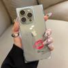 Square Back Tube Protection Clear Case For iPhone 11 16 ProMax 13 14 Pro Max 12 15 Plus Anti-Oxygen,Simple Red Lips Pattern Casing