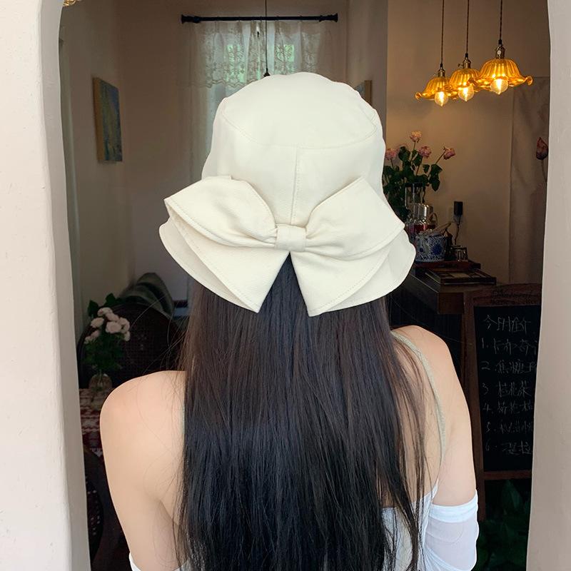 My Extreme Outdoor Activities Women's Korean Bow Bucket Hat For Solid Color Cotton Fisherman Cap Summer Outdoor Sunscreen Panama Sun Hats