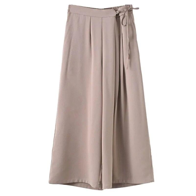 Johnature Spring Vintage High Waist Wide Leg Pants Belt Patchwork Pockets Casual Trousers Solid Color Soft Women Pants