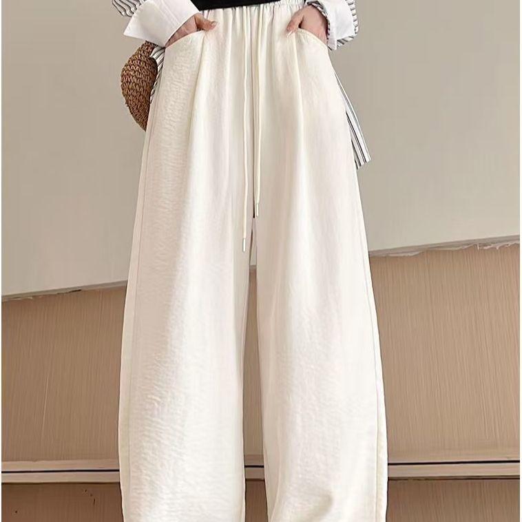 Lazy Style Milk Mousse Cloud Pants for Women Spring Loose Slim Drawstring Casual Versatile Floor Wide Leg Pants