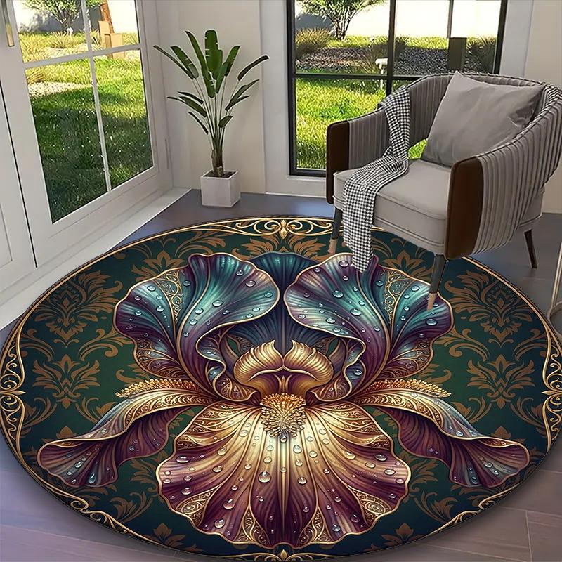 Classic Black White Rose Yin Yang Rug Ideal for Reading Room, Multi-purpose Office Chair Sofa Carpet, Anti-slip Printed Home Round Rug