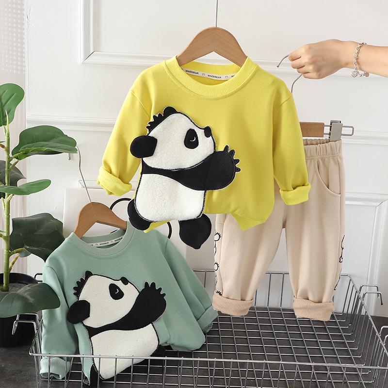 Autumn Girls' Korean Appliqué Panda Sweatshirt Two-Piece Set