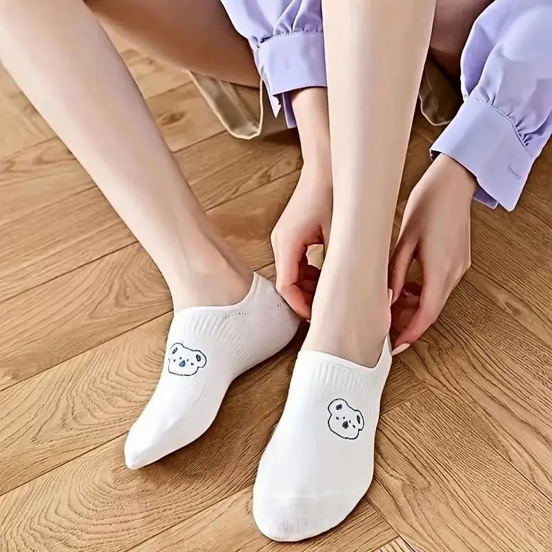 5/10/20 Pares Mujer Blanco Dibujos Animados Calcetines Invisibles Diseño Animal Lindo Absorbentes de Sudor Transpirables Suaves Cómodos Calcetines Casuales