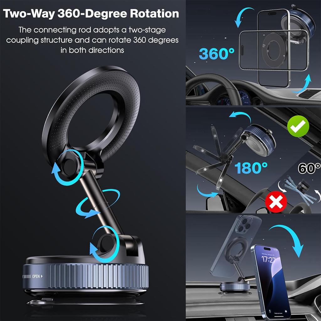 Upgraded 360°Vacuum Magnetic Phone Holder Magnetic Car Phone Mount, Hands-Free Suction Cup Phone Holder for Car/Gym/Mirror