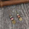 Vintage Gold Color Geometric Shape of Colored Glass Beads Spliced Together Dangle Earrings Metal Earrings for Women