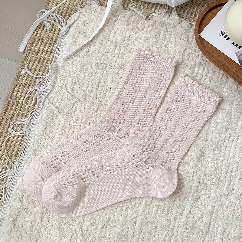 

Носки с кружевной отделкой, Женские летние тонкие носки до середины икры, Дышащие сетчатые однотонные хлопковые носки, Носки Dui Dui Lolita 1 pair розовый