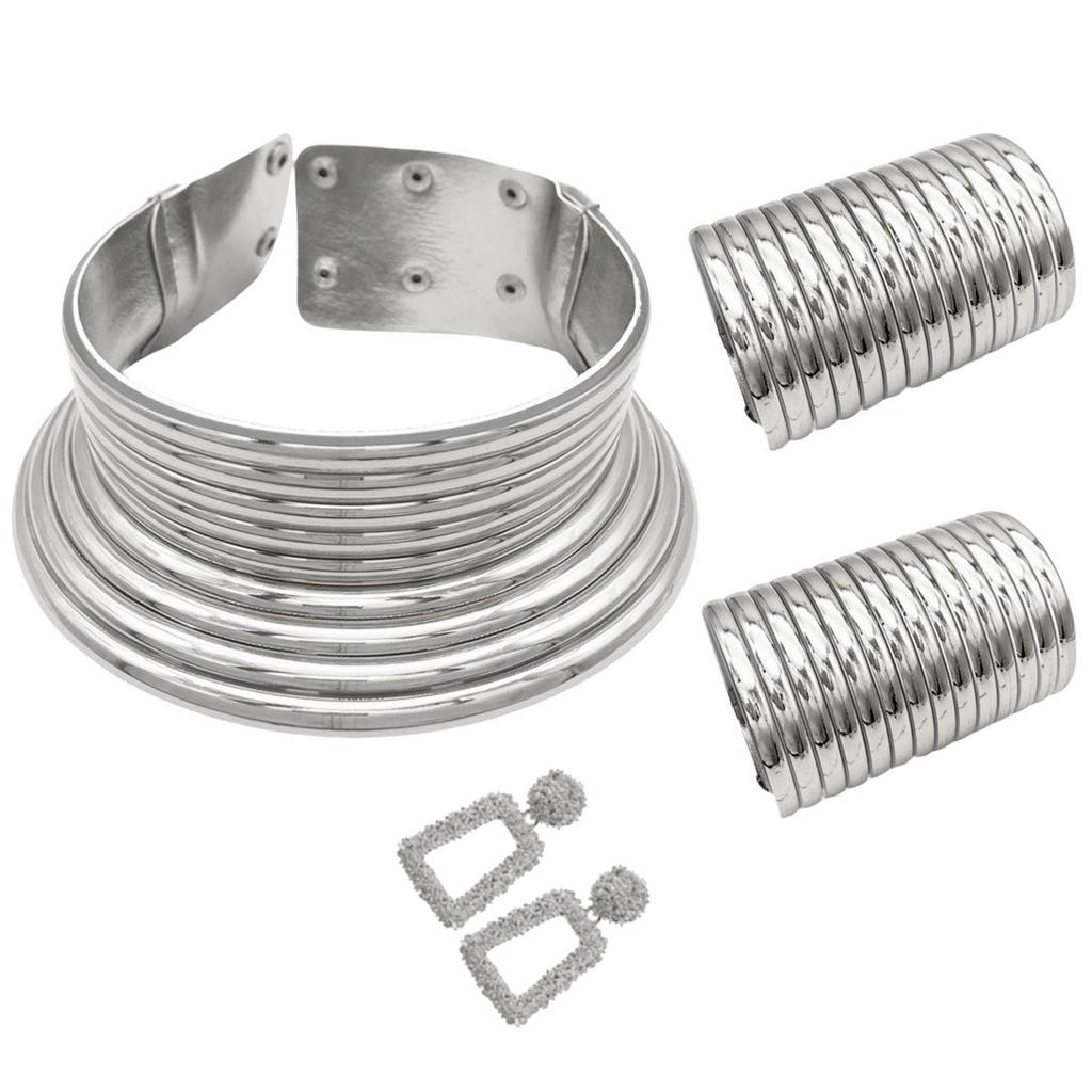 Schickes ethnisches Choker-Set mit langem Hals Vielseitiges ethnisches Choker-Ohrring-Set in Gold/Silber für vielfältige Styling-Optionen