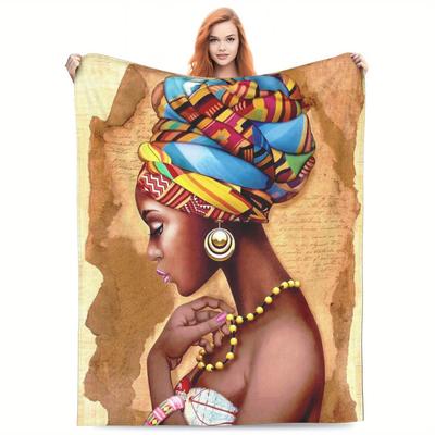 African Woman Print Flannel Blanket Soft Lightweight All Season Throw for Sofa Bed Travel Glam Style Decorative Cozy Unique Gift