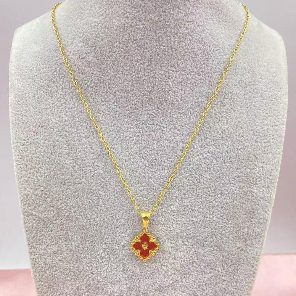 

Титановая сталь гравировка кулон четырехлистный клевер женское модное ожерелье премиальное ожерелье