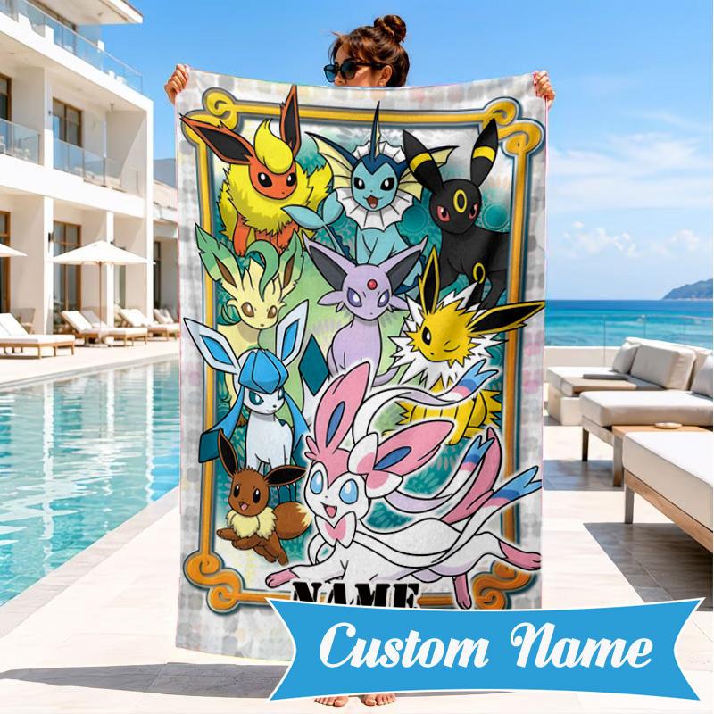 Custom Name Beach TowelPikachu Friends Microfiber Beach Towel Super Soft & Absorbent for Bath, Beach, Travel  Bath Time Accessory, Fan gifts