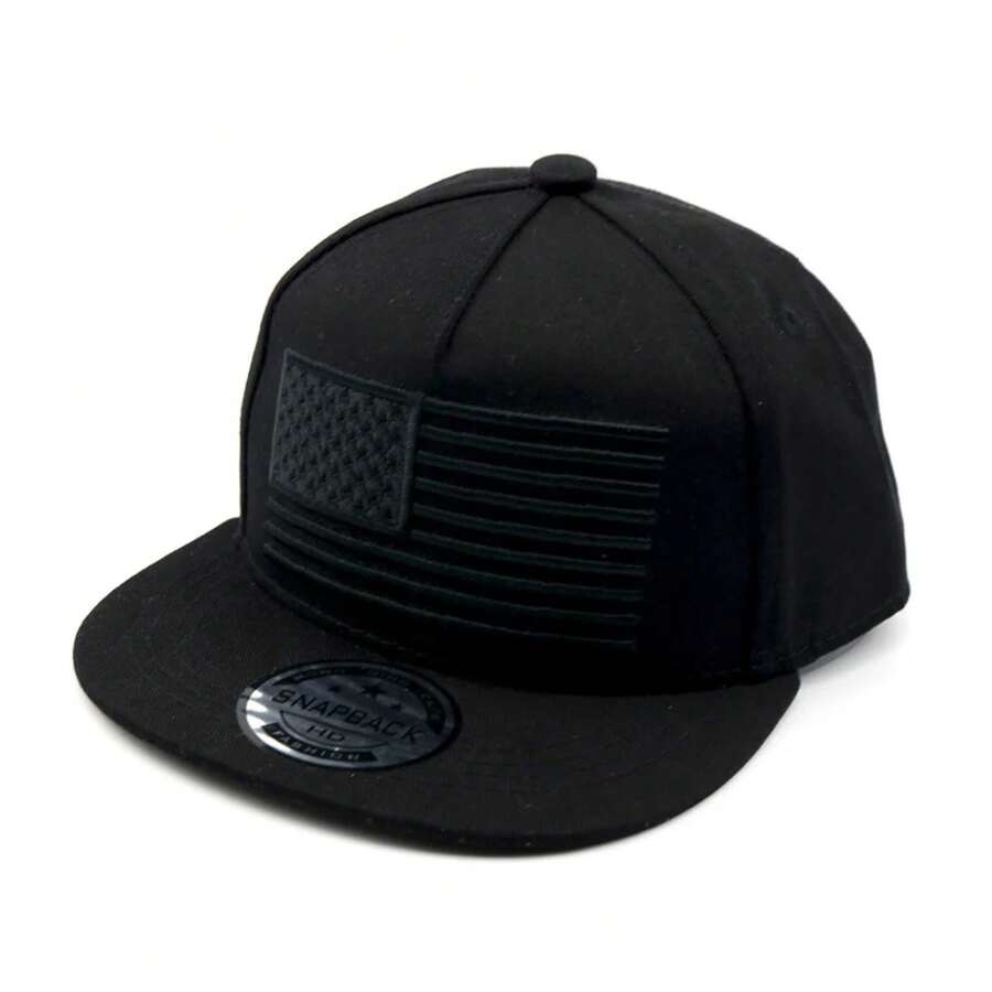 Gray Snapback Cap With USA Flag Embroidery Casual Baseball Hat For Men And Women