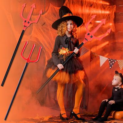 Devil Pitchfork Prop Plastic Devil Halloween Costume Accessories Red Fork Staff Masquerade Cosplay Party Supplies For Adults Kids