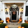 Front Door Background Decor Halloween Giant Skull Banner, Spooky Skeleton Porch Hanging Creative Scary Entrance Banners for Yard, Outdoor Party