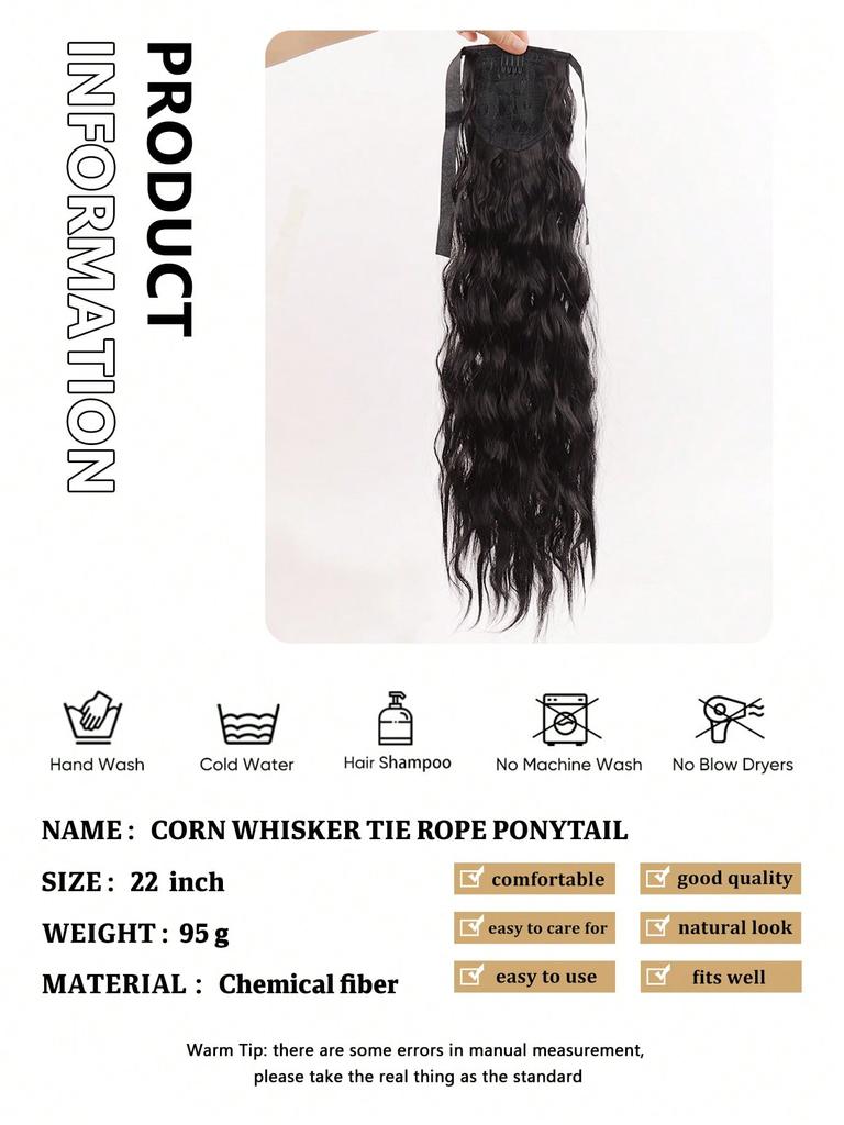 Synthetic Lace-up Long Corn Wavy Ponytail Extension Heat Resistant Wavy Wrap Around Ponytail Black Brown Hairpiece For Women