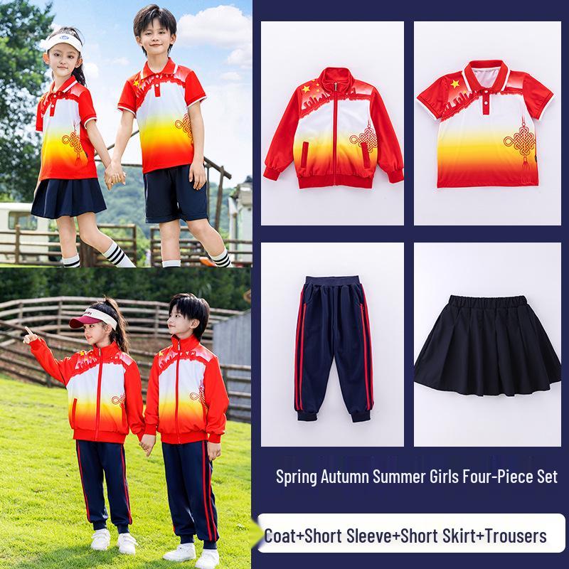 Kinder Sportbekleidung Dreiteiliges Set für Frühling/Herbst: Grundschul- & Kindergartenuniform im chinesischen Stil