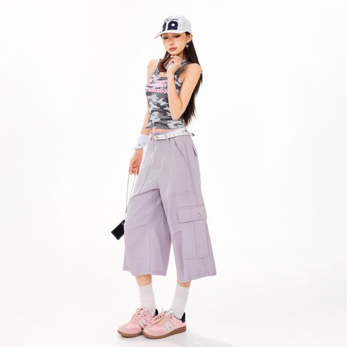 2026 Spring-Summer Women s Retro Casual Mid-Length Loose Wide-Leg Pants Small