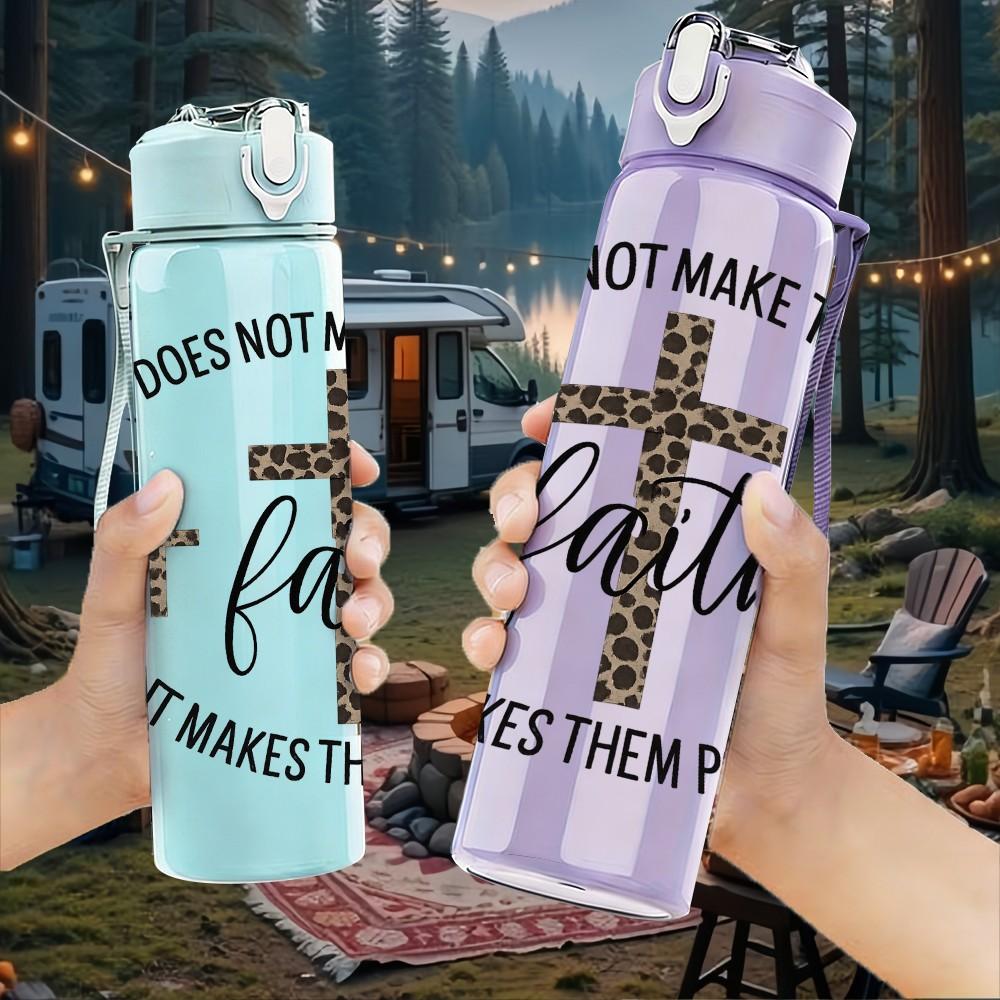 1PC Faith Cross Religious Letter Art 750ml Color Plastic Sports Water Bottle Leakproof Flip Straw Lid Suitable for Sports Office Home Use