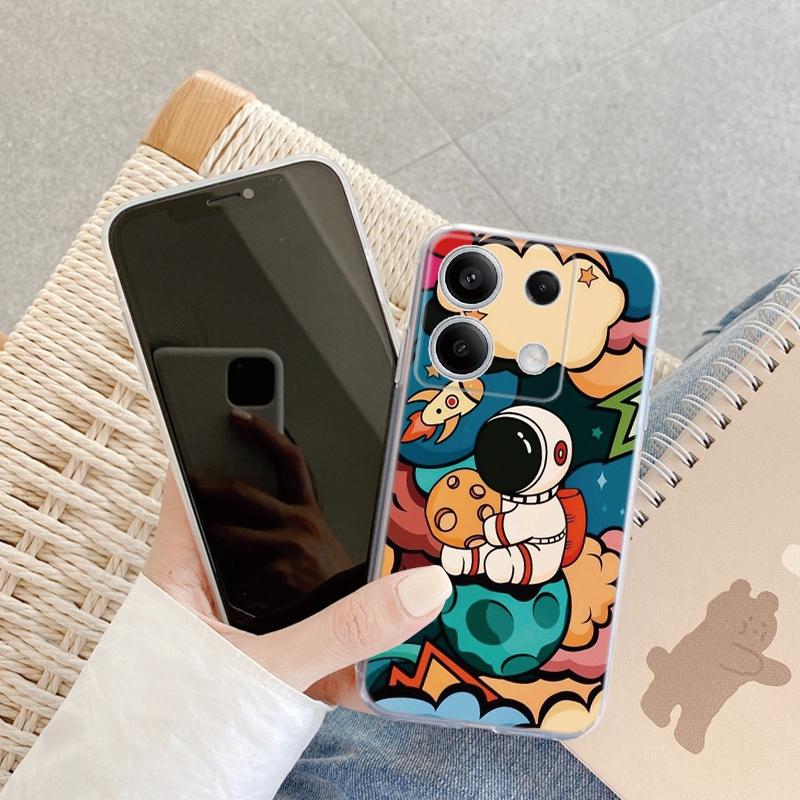 Cute Astronaut Case For iPhone Samsung A55 A35 M34 S24 Xiaomi Redmi 13 Pro 14C Huawei Honor Shockproof Phone Bumper TPU Anti-Scratch Clear Back Cover