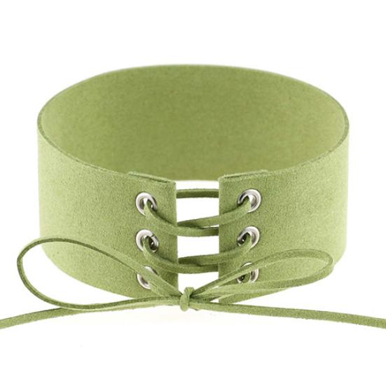 Kvinnors vintage punk gotisk snörning Faux mocka bred Choker kort halsband