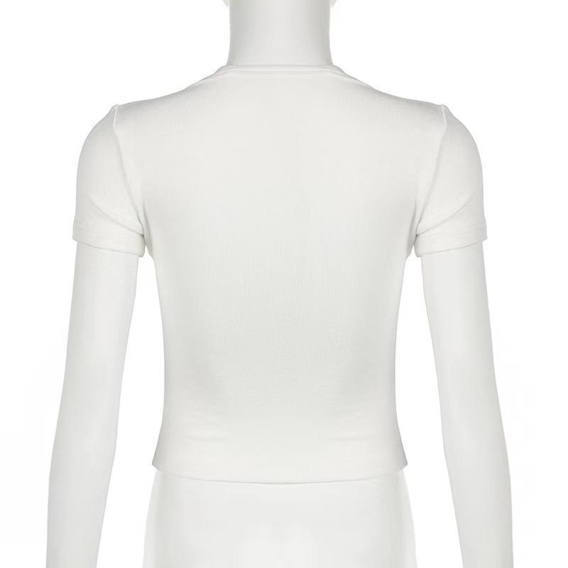 Decolteu cu dantelă, cu fundă, tricou drăguț Y2K, tricou pentru femei, subțire, cu mânecă scurtă, cu mânecă scurtă, îmbrăcăminte dulce pentru balet