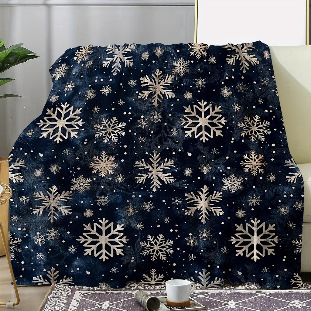 [Cozy Flannel Blanket] Soft, Warm Cozy Flannel Snowflake Print Blanket – Plush with Vintage Winter Design – Perfect for Sofa