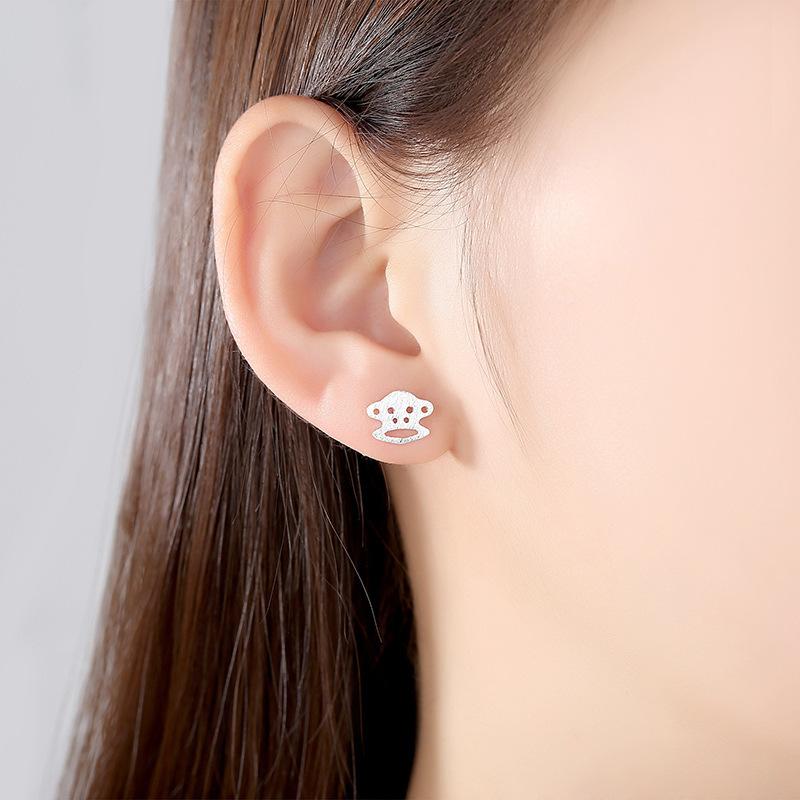 Monkey Stud Earrings Women's Simple Mini Personality Yo Hee Monkey Brushed Ear Jewelry Fashion Accessories