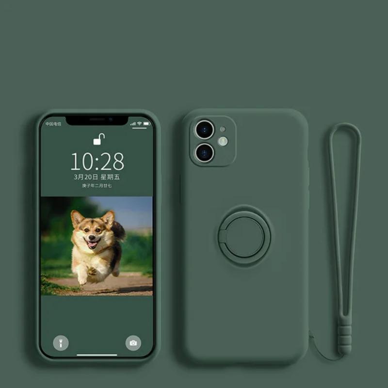 Luxury Liquid Silicone Metal Ring Holder Phone Case for Honor 20 30 30s V30 V40 50 SE 60 70 80 90 Pro Back Cover with Lanyard Shockproof