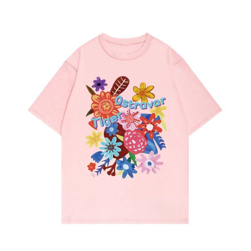 

Colorful Dopamine Floral Pattern Printed Loose Cartoon Men and Women Pure Cotton T-shirt Loose and Niche Non Collision Top 4XL