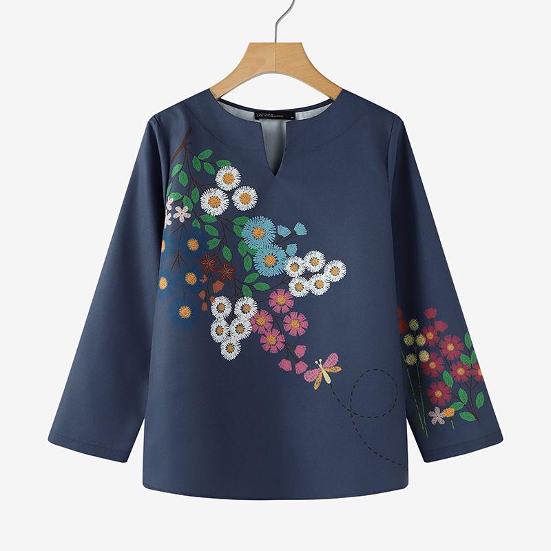 ZANZEA Women V-Neck Casual Long Sleeeve Floral Blouse