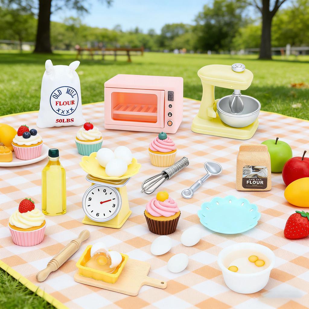 22Pcs Miniature Dollhouse Accessories Mini Stuff with Stand Mixer Kitchen Scale Flour Rolling Pin for Dollhouse Kitchen Toys
