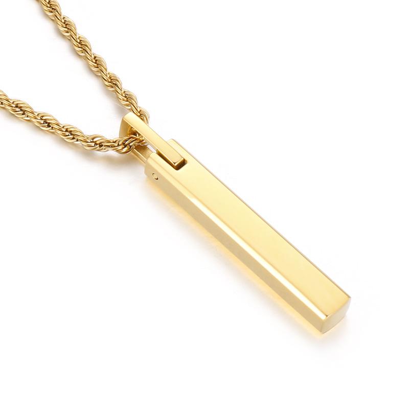 Vertical Bar Pendant Necklace Stainless Steel Engraved Geometric Charm Jewelry