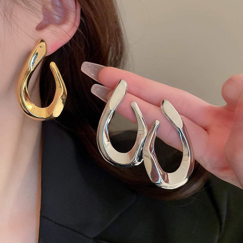Exaggerated Distorted Geometric Silver Needle Earrings Cold Earrings