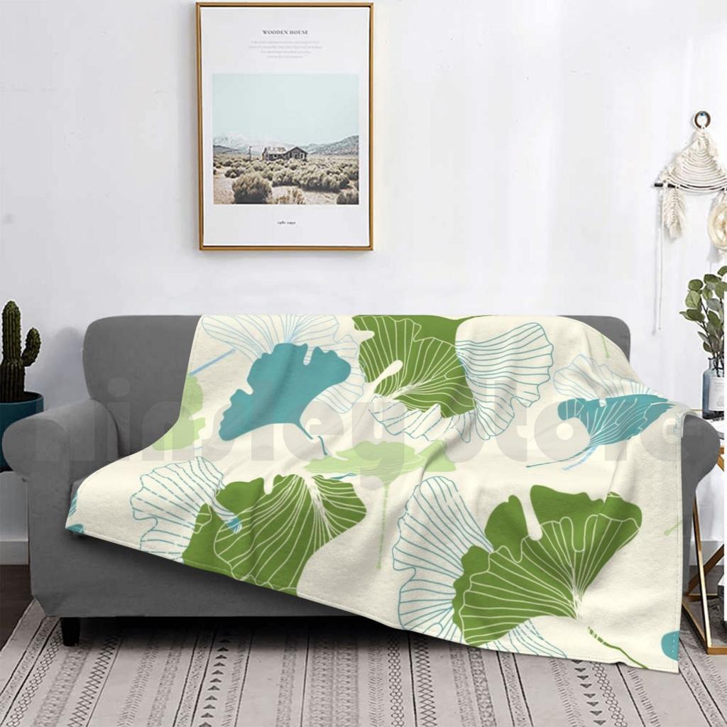 Blanket Ginkgo Leaves 1156 Leaves Nature Ginkgo Pattern Collection Coordinate Green Blue