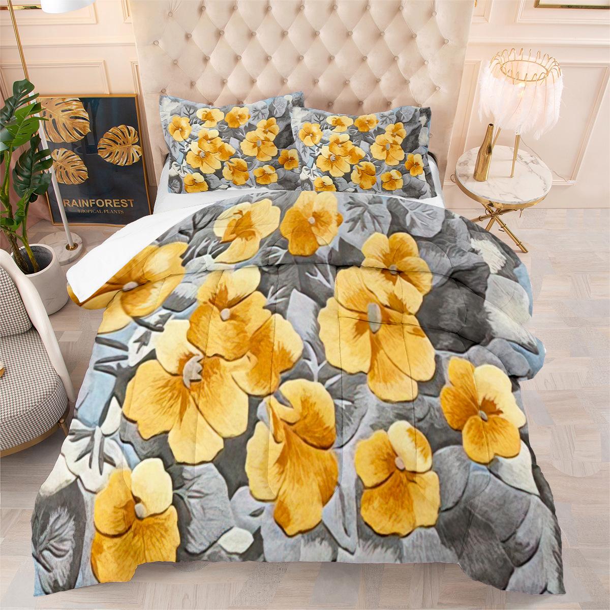 Digital Printing Fat Quilt Set Home Textile Feather Silk Cotton Bedding Three Piece Quilt Cover Set 172*218cm