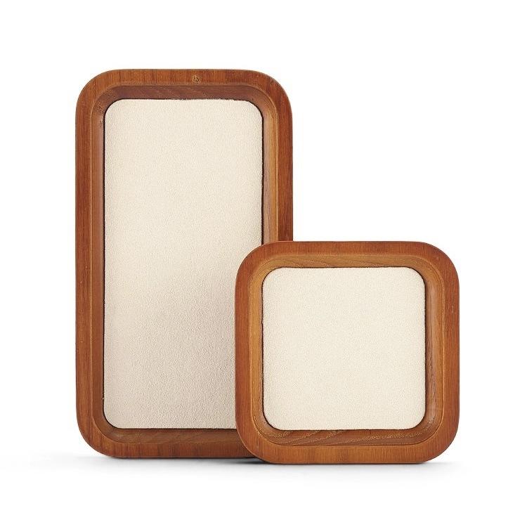 HeMu Wooden Microfiber Velvet Cloth Multi-purpose Rounded Corner Empty Tray Viewing Pallet Jewelry Display Storage Tray