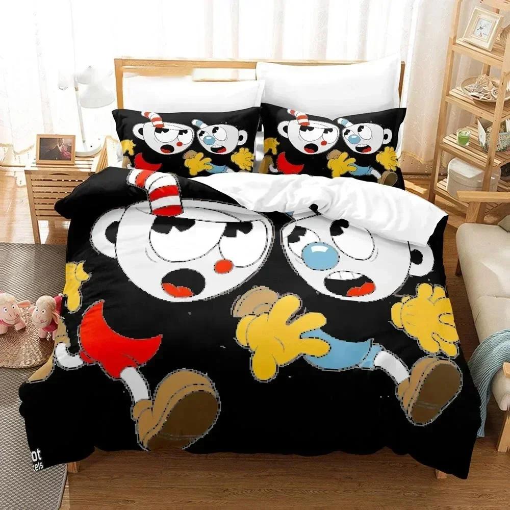

3D Printed Cuphead Show Bedding Set Duvet Cover Sheet Printed Bed Set Pillowcase Bed Full Queen King Size Comforter Bedroom 135x200cm
