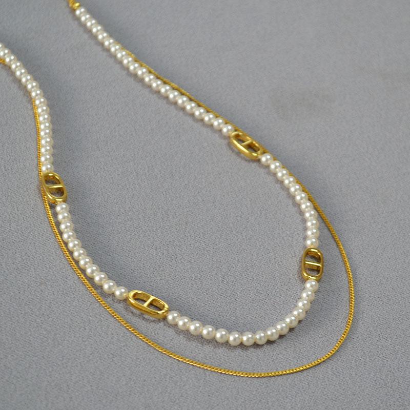 French Niche Design Light Luxury Elegant Soft Imitation Shijia Highlight Pearl Pig Nose Chain Double Layer Stacked Necklace