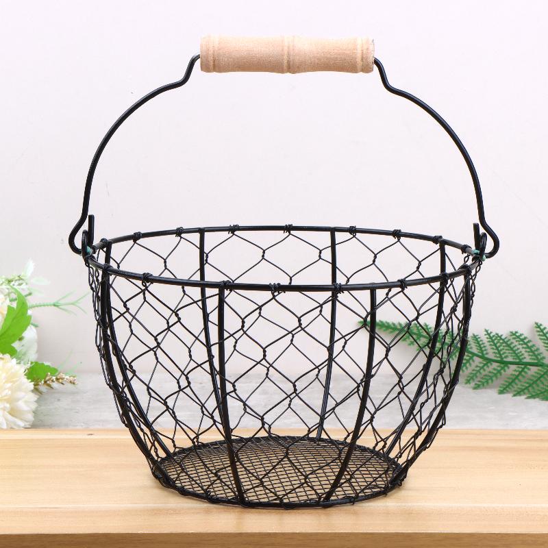 Egg Basket Round Metal Wire Basket With Handle Multipurpose Food Storage Organizer Fruit Vegetable Holder For Kitchen Picnic