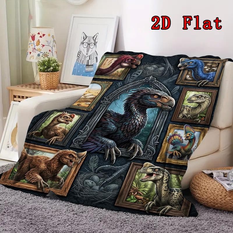 Prehistoric Creatures 2D Flat Pattern Flannel Blanket, High Quality All Seasons, Home Decor, Warmth and Comfort, Perfect for Christmas Gifts.