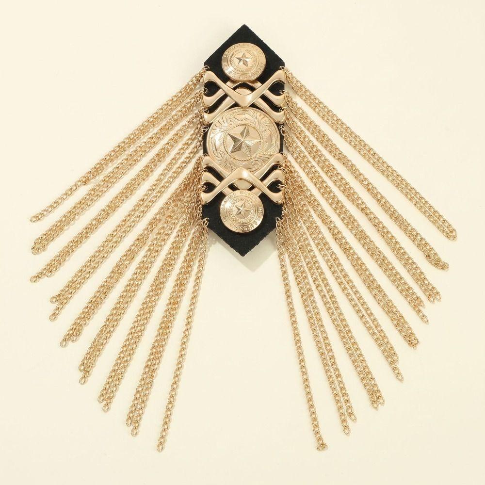 Metal Shoulder Board Badges Tassel Chain Fringed Epaulet Decoration Vintage Brooch Pin For Jacket